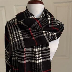 Black and White Plaid Scarf with Red Accents Burberry style